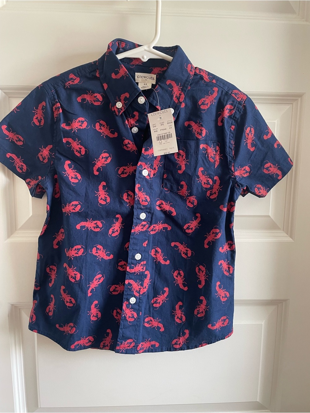 Crewcuts Navy Short-Sleeve Button-Down Shirt with Red Lobster Print